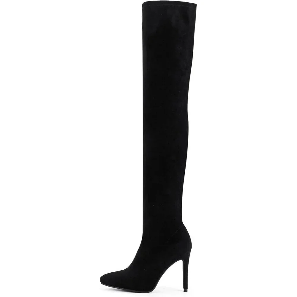 🆕Women Suede Black Over The Knee High Stretchy Leather Thigh High Snow Boots